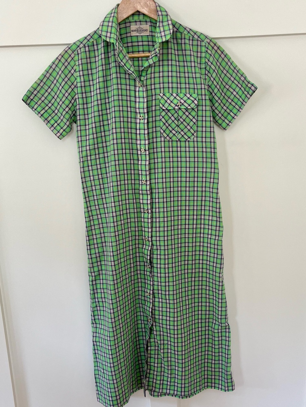 Vintage Marblehead Plaid Shirt Dress Green Purple Cottagecore M